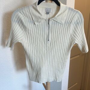 a new day Cream Ribbed Short-Sleeve Zip Polo Top